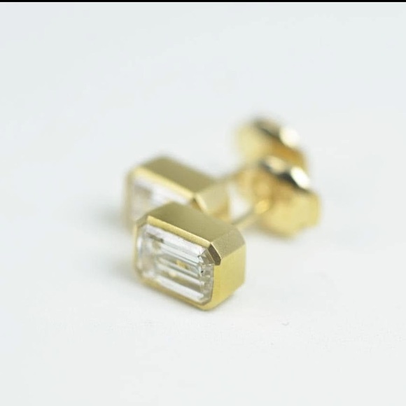 Bezel Set Emerald Cut Studs - Picture 3 of 4